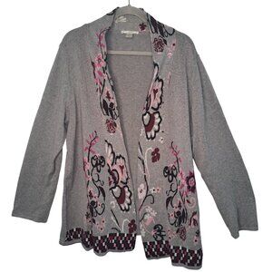 CJ Banks Gray Floral Open Front Cardigan Plus Size 2X